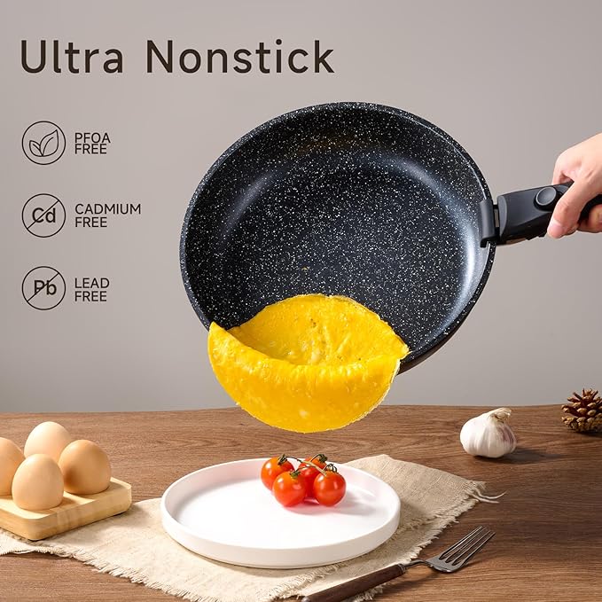 JEETEE 25pcs Pots and Pan Set Non StickDetachable Handle Cookware SetInduction Cooking &amp RV Camping Stackable Pots PansHealthy Kitchen Cookware Set PFAS/PFOA FreeBlack