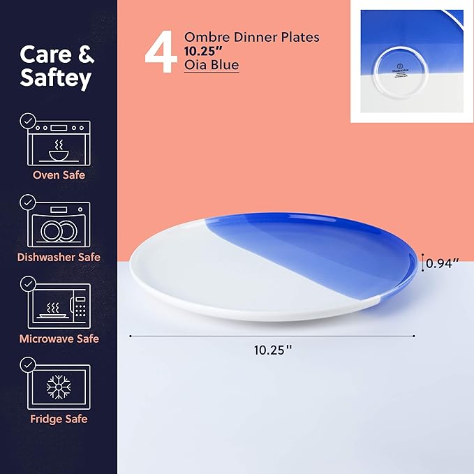 Ombre Dinner Plates Oia Blue - 10.25 inch Porcelain Plates Set Ceramic Plate Set of 4 - Ombre Dinnerware Collection - Oia Plates