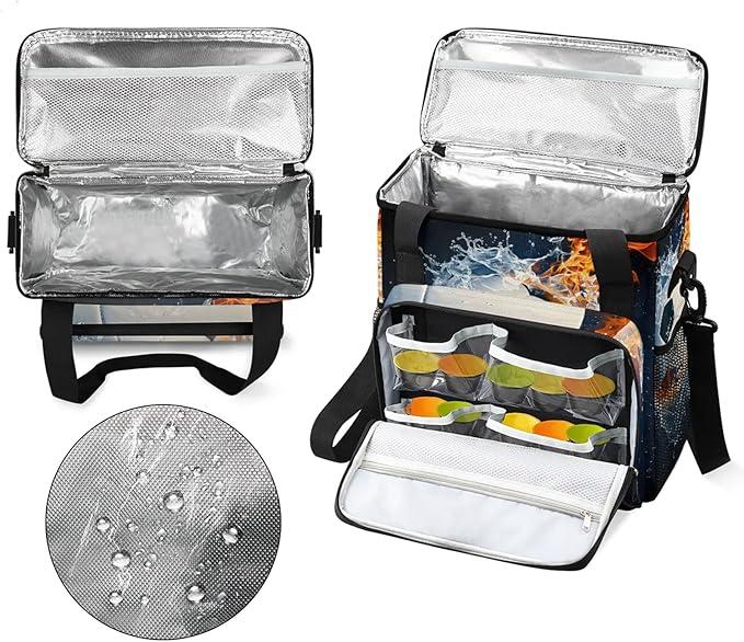 Soccer Ball On Fire And Water Travel Coffee Maker Carrying Bag Large Organizer Storage Tote Bag Insulated Reusable Cooler Grocery Bags