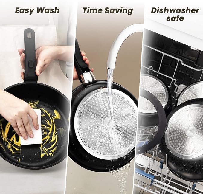 Kikcoin 21 pieces Pots and Pans Set Non-toxic 6 Nonstick pots Cookware Set with Detachable Handles Dishwasher Safe(Black)