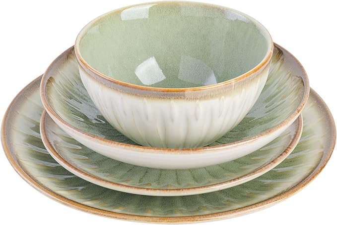 Gibson Elite Mayfair Bay Embossed Dinnerware Set Bundle Blue and Green Service for 4 (16pcs)