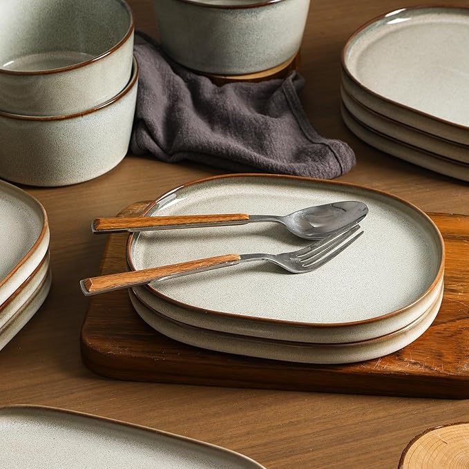 Stone Lain Cairo 24-Piece Dinnerware Set Stoneware Plates and Bowls Set Microwave and Dishwasher Safe Includes Dinner and Salad Plates Cereal Bowls Dishes for 8 Grey
