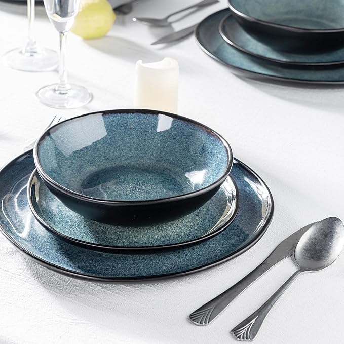 AmorArc Ceramic Dinnerware SetsHandmade Reactive Glaze Stoneware Plates and Bowls SetsHighly Scratch Resistant | Dishwasher &amp Microwave Safe Dishes SetService for 6 (18pc)