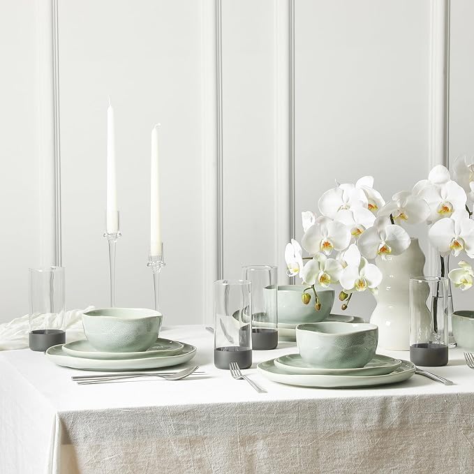 Stone Lain Mirella 16-Piece Dinnerware Set Stoneware Borosilicate Glass Light Green