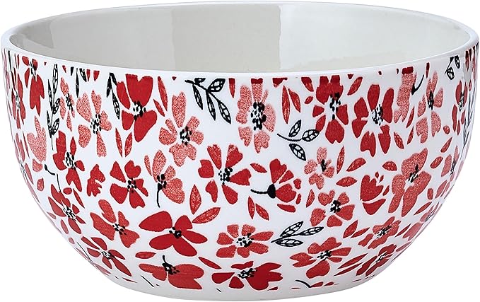 Pfaltzgraff Radiant Blossom 12 Piece Floral Stoneware Dinnerware Plate Bowl Dish Set Service for 4 Red