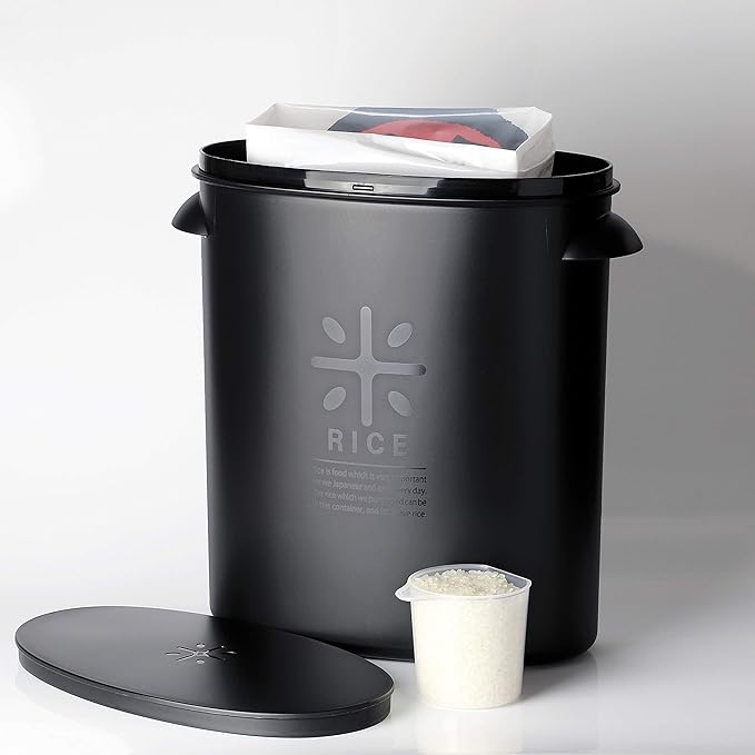 PEARL METAL BLKP AZ-5042 Rice Bottle All Black For 11.0 lbs (5 kg)