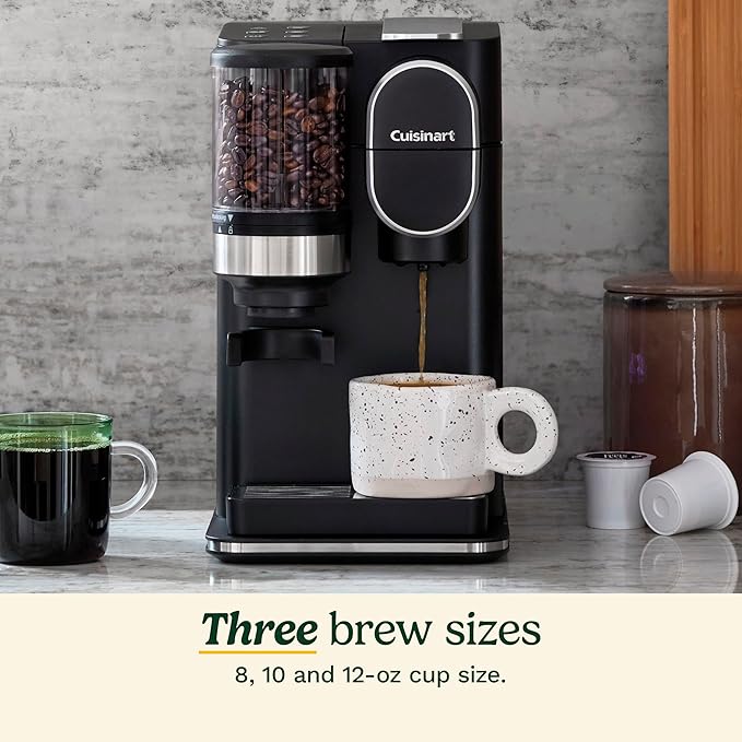 Cuisinart Single-Serve Coffee Maker + Coffee Grinder with 8 oz. 10 oz. and 12 oz. Serving Size Compatible with Single-Cup Pods 48-Ounce Removable Reservoir Stainless Steel DGB-2