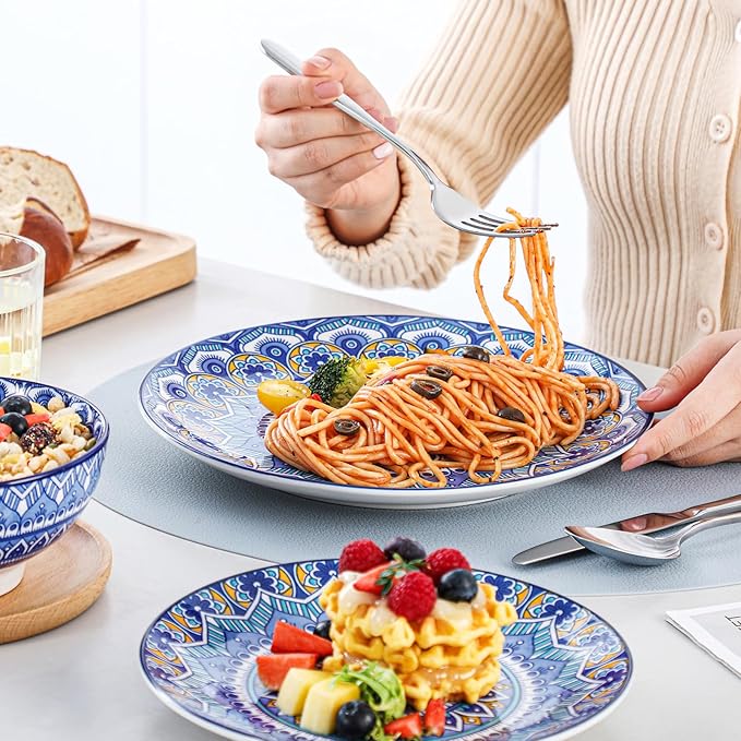 vancasso Mandala 12 Pieces Dinnerware Sets Porcelain Dinner Set for 4 Boho Plates and Bowls Set Colorful Dish Sets