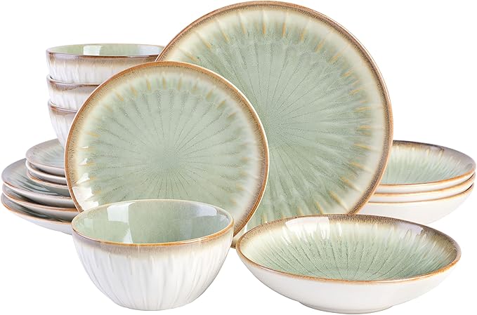Gibson Elite Mayfair Bay Embossed Dinnerware Set Bundle Blue and Green Service for 4 (16pcs)