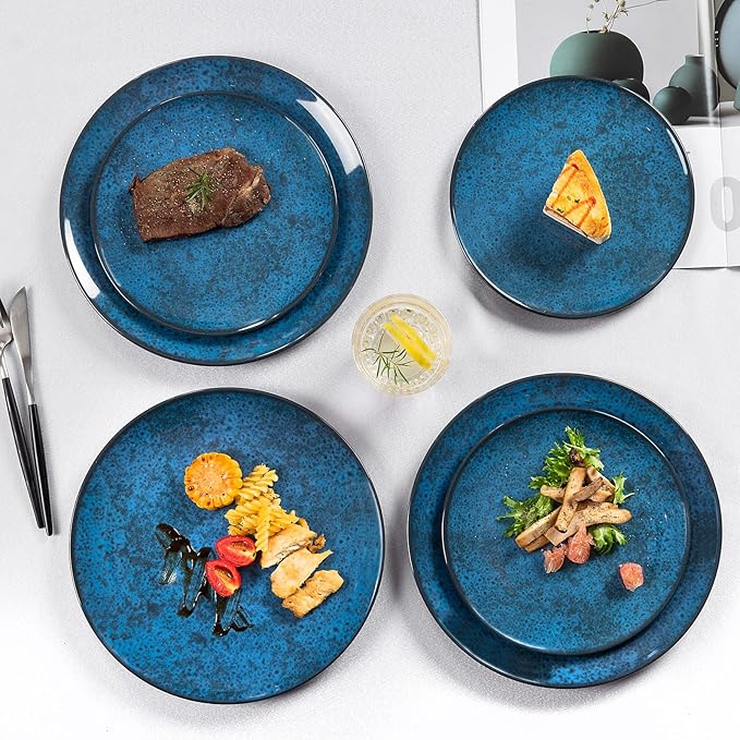 Melamine Dinnerware Sets for 4 Dinner Plates Bowls Set Unbreakable Melamine Classic Blue Dinnerware Dishwasher Safe Tableware Sets for Everyday Use 12 Pcs
