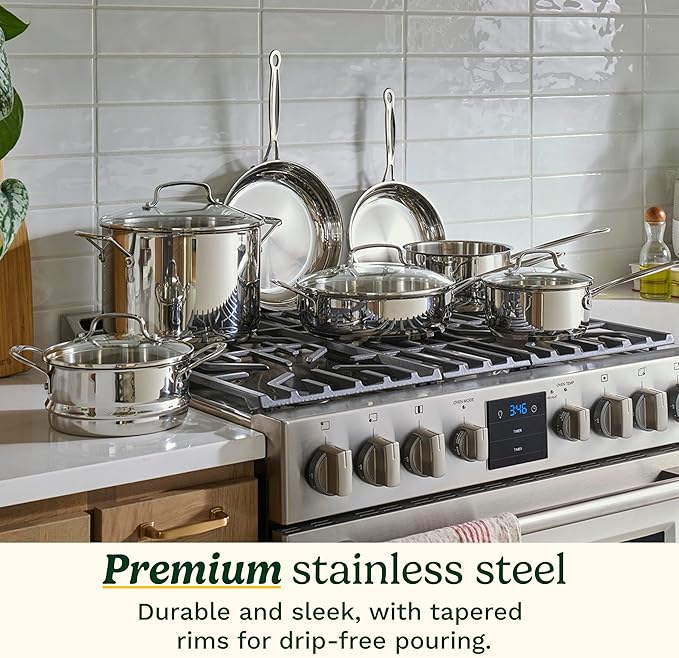 Cuisinart Chef’s Classic 11-Piece Stainless Steel Pots and Pans Set Cookware Set Compatible with Induction Electric Gas Cooktops Aluminum Core for Even Heat Cool Grip Handles Dishwasher Safe