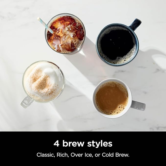 Ninja Hot &amp Iced XL Coffee Maker with Rapid Cold Brew 4 Brew Styles 8 Sizes Small Cup to Travel Mug Single-Serve Coffee Brewer 12-Cup Carafe Permanent Filter Removable Reservoir Black CM37