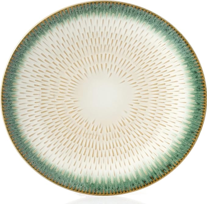 Elegant and Modern Stoneware Scroll Dinnerware Set for Hosting Parties and Events - Green Drop 16 Piece