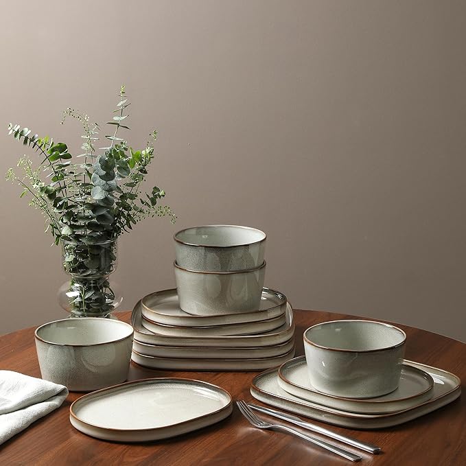 Stone Lain Cairo 24-Piece Dinnerware Set Stoneware Plates and Bowls Set Microwave and Dishwasher Safe Includes Dinner and Salad Plates Cereal Bowls Dishes for 8 Grey