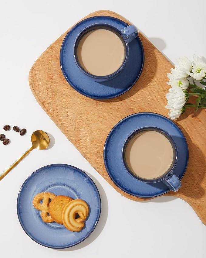 16 Pieces Dinnerware Sets with Coffee Cups with Saucers Light Blue