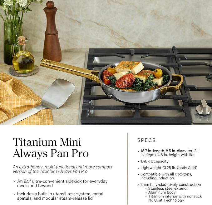 Our Place Titanium Pro Cookware Set | 10-Piece Pots and Pans Set with Always Pan Pro Perfect Pot Pro &amp Minis | Non-Toxic No-Coating Nonstick | Induction &amp Oven-Safe up to 750°F | Gold