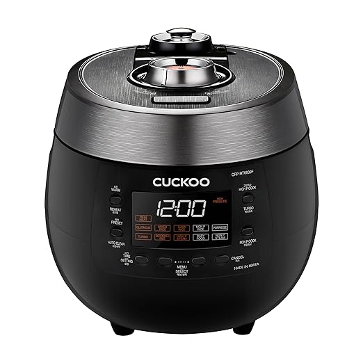 CUCKOO Twin Pressure Rice Cooker 6-Cup Uncooked / 12-Cup Cooked with Nonstick Inner Pot Versatile Rice Maker &amp Warmer with 14 Menu Options Voice Guide Auto Clean Black (CRP-RT0609FB)