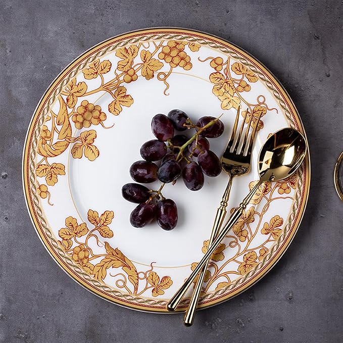 24 piece bone china dinnerware set dishes set for 6 elegant coffee cups and plates sets for party dinner christmas for mom and grandmother Grape pattern