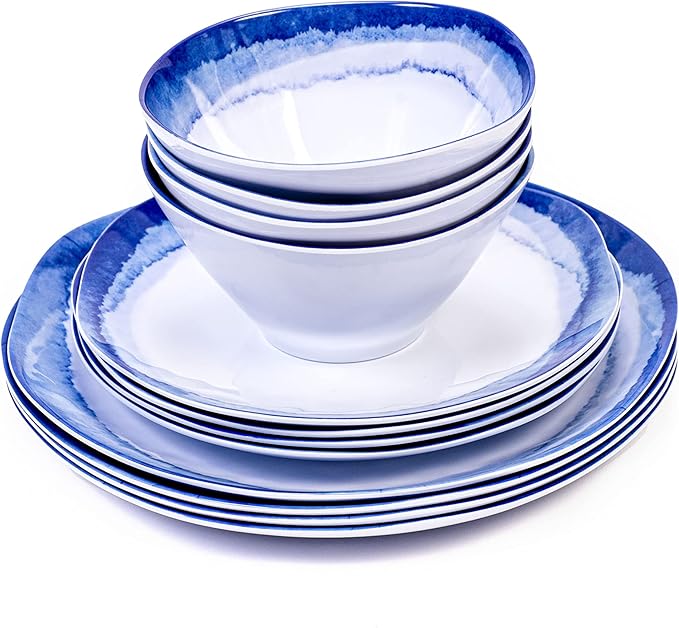 Prepara 12 Piece Melamine Dinnerware Set Blue Washed