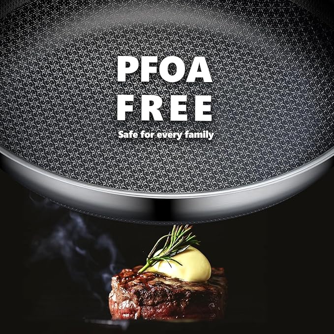 Non Stick Frying Pans Set with 2 Lid Hybrid Skillet Set Nonstick (8+10+12inch) Pans for cooking PFOA Free Stainless Steel Kitchen set Dishwasher and Oven-Safe Cookware Sets