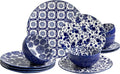 LEHAHA 12 Pieces Modern Porcelain Dinnerware SetService for 4 Ceramic Plates and Bowls Sets Kitchen Dinner Salad Dessert Plate and Cereal Bowl Set Ceramics Dishes Set Blue and White