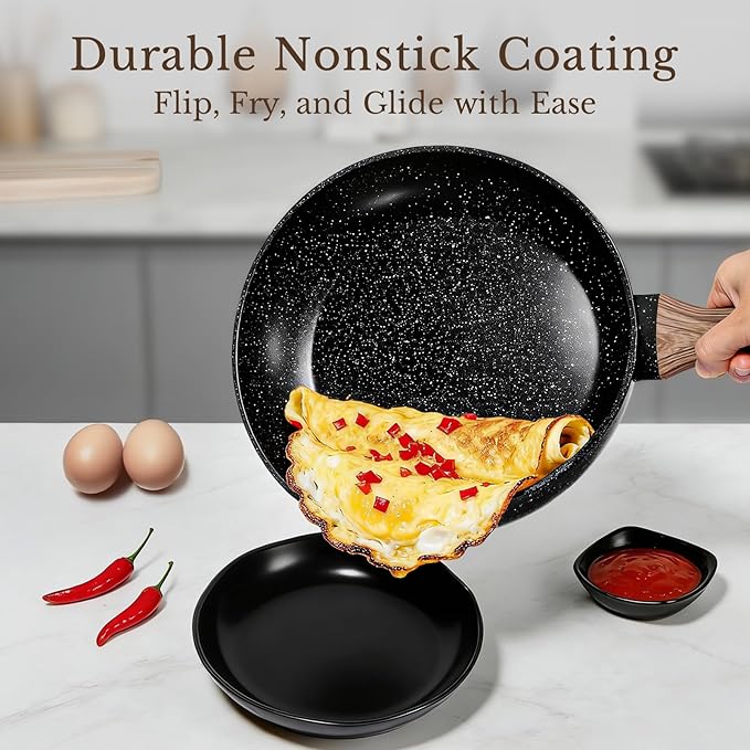 EWFEN 25 Pcs Pots and Pans Set Nonstick Ceramic Cookware Sets Healthy Non-Toxic Large Capacity Induction Compatible Cooking Set with Frying Pans &amp Saucepans PFAS/PTFE/PFOA Free Classic Blac
