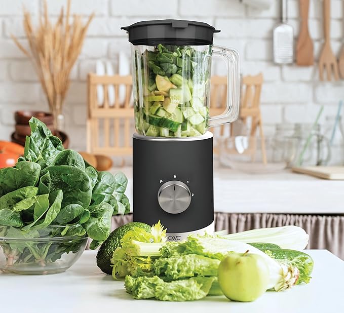COOK WITH COLOR 300 Watt Blender: Powerful 2-Speed Control with Pulse 4-Tip Stainless Steel Blades 25oz (750ml) Jar and Skid-Resistant Feet Black