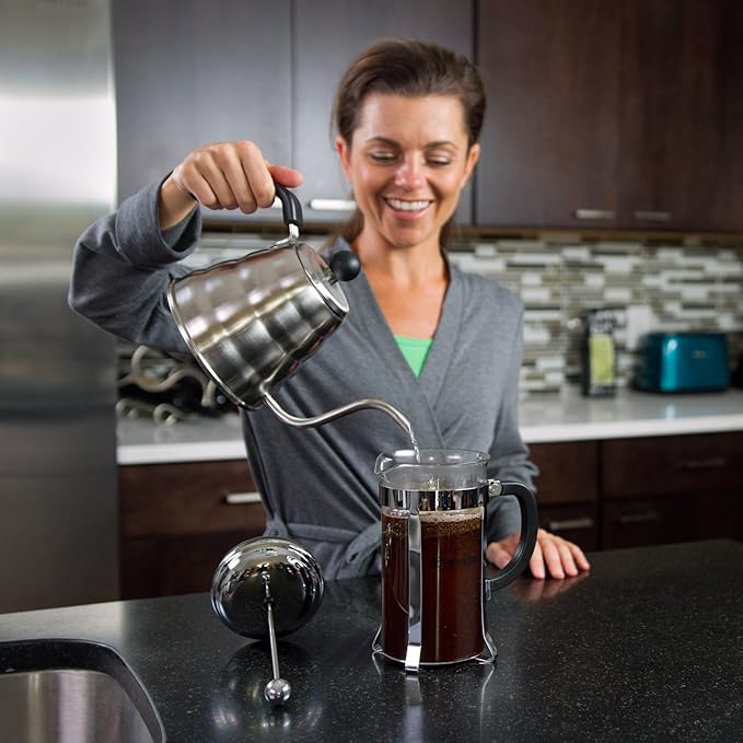French Press Coffee Maker - 34 Ounce 8 Cups Clip Spoon and 2 Bonus Filter Included By Divlor