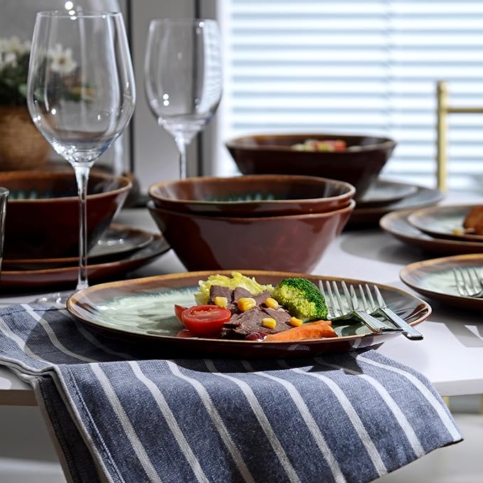 Melamine Dinnerware Sets12Pcs Plate and Bowl SetUnbreakable and Lightweight Dish SetGreat for Camping and RVBPA freeDishwasher Safe(Sandy Brown)