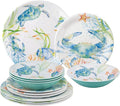 UPware 12 Piece Sea Life Serenade Melamine Dinnerware Sets Outdoor Dishes Set Plates and Bowls Sets Service for 4 Blue