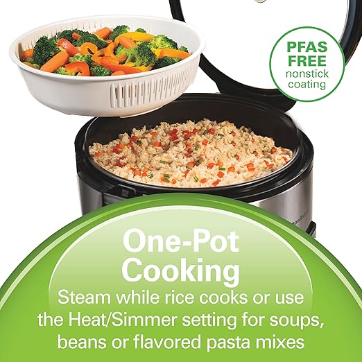 Hamilton Beach Digital Programmable Rice Cooker &amp Food Steamer 14 Cups Cooked (7 Uncooked) With Steam &amp Rinse Basket Stainless Steel (37548)