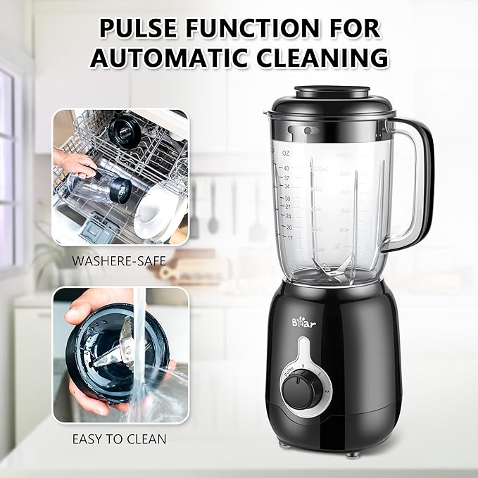 Bear Blender 2025 New 700W Smoothie Countertop Blender with 40oz Cup for Shakes and Smoothies 3-Speed for Crushing Ice Puree and Frozen Fruit with Autonomous Clean