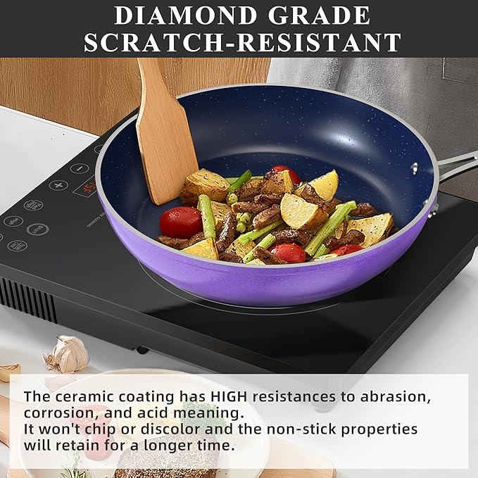Nuwave Healthy Duralon Blue Ceramic Nonstick Cookware Set Diamond Infused Scratch-Resistant PFAS Free Dishwasher &amp Oven Safe Induction Ready &amp Evenly Heats Tempered Glass Lids &amp Stay-