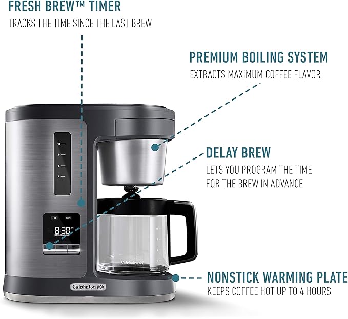 Calphalon BVCLDCG1 Perfect-Brew 10-Cup Coffee Maker Dark Stainless Steel