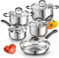 Cook N Home Stainless Steel Cookware Sets 10-Piece Pots and Pans Kitchen Cooking Set with Stay-Cool Handles Dishwasher Safe Silver