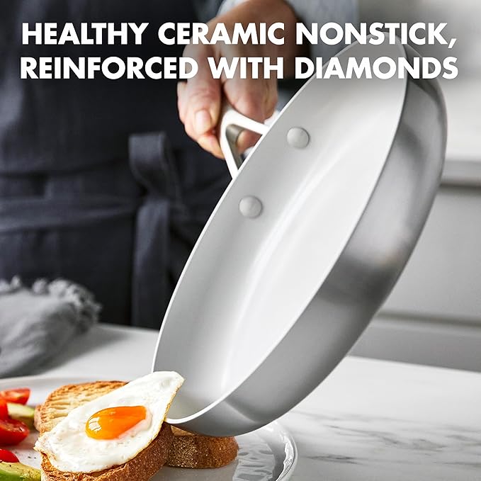 GreenPan Venice Pro Tri-Ply Stainless Steel Healthy Ceramic Nonstick 13 Piece Cookware Pots and Pans Set PFAS-Free Multi Clad Induction Dishwasher Safe Oven Safe Silver