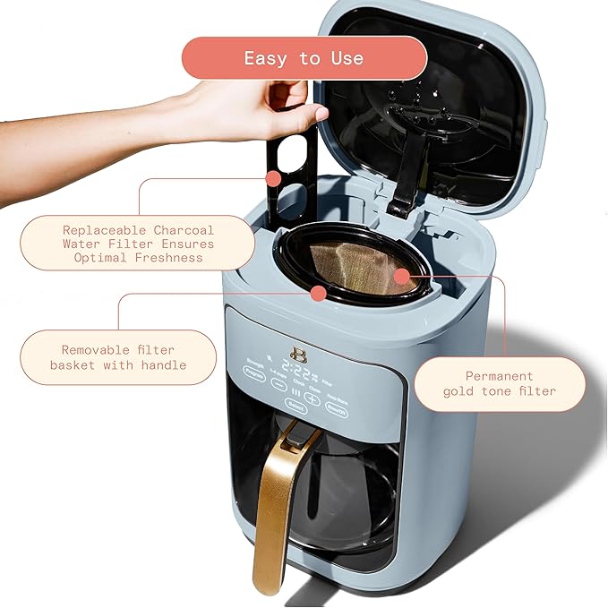 B - Coffee Maker 14-Cup Touch Display Programmable 1200W Stainless Steel Keep Warm 24h Timer (Cornflower Blue)