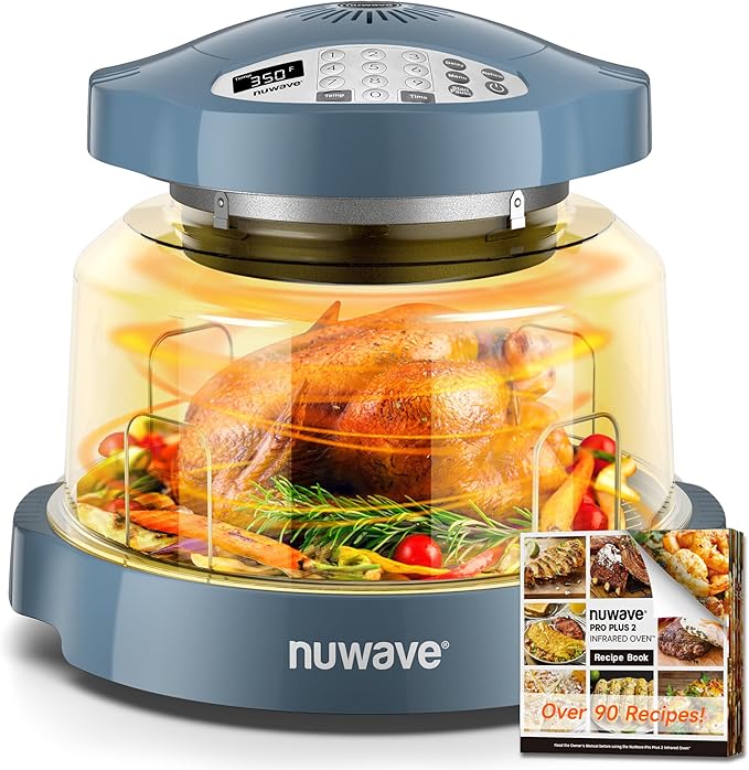 Nuwave Oven Pro Plus Air Fryer Infra-Red Countertop 2025 Advanced Convection No Defrosting or Preheating Cook Fresh or Frozen Durable Power Dome 100 Presets &amp 50 Memory PFAS Free Cozy Blue