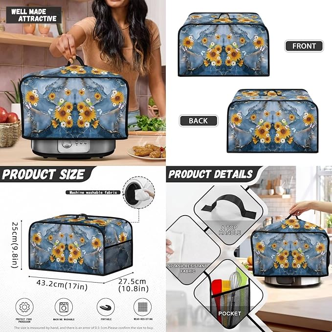 4 Slice Toaster Cover Kitchen Small Appliance Dust Cover with Blender Dust Cover Stand Mixer or Coffee Maker Appliance Cover Dust and Fingerprint Protection Set of 3 - Sunflower Marble
