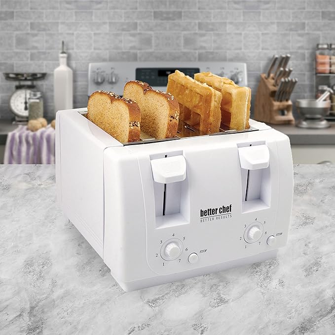 4 Slice Dual-control Toaster In White Removable Crumb Tray
