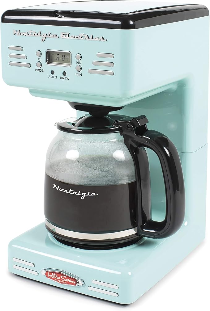 Nostalgia Retro 12-Cup Programmable Coffee Maker + Wide 2-Slice Toaster Vintage Design