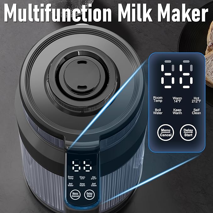 6-in-1 Nut Milk Maker 8 Blade 27oz Homemade Almond Soy Coconut Oat Plant Based Milks and Non Dairy Beverages Soy Milk Maker Machine with Delay Start/Keep Warm/Self-Cleaning/Boil Water