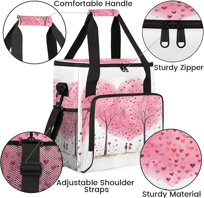 Valentine's Day Love Tree Coffee Maker Carring Bag Large Insulated Storage Organizer Case Tote Bags with Shoulder Strap for Travel Work Picnic