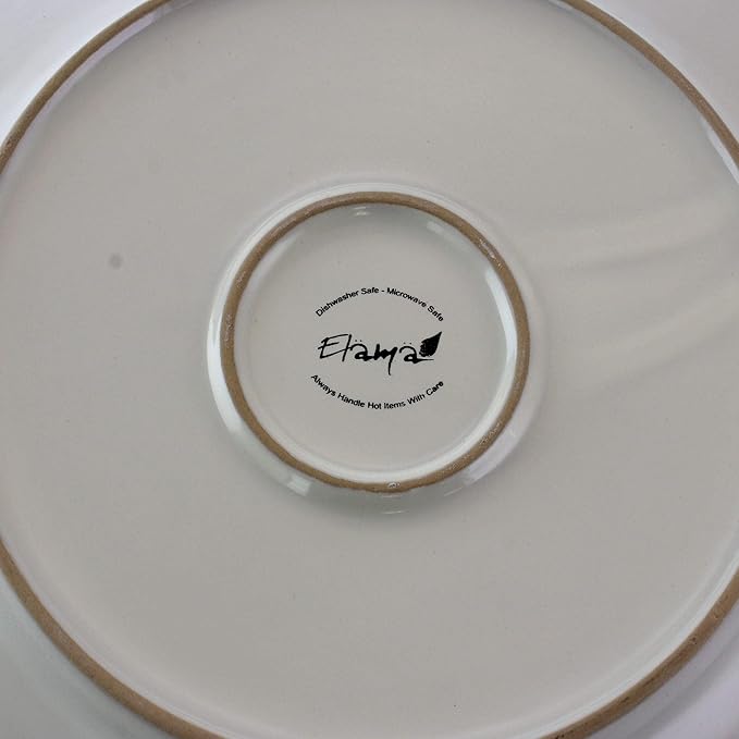 Unknown1 Marketplace Dinnerware Set in Embossed White Beige Solid Casual Round Stoneware 16 Piece Microwave Safe Brown Medium