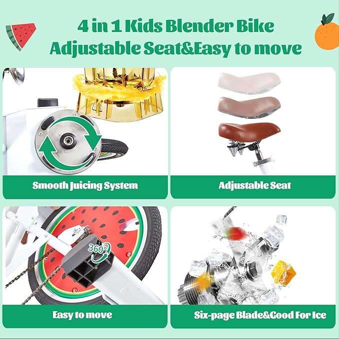 Blender Kids Commercial Other Fruit and Vegetable Machines Pedal Fruit Blender Smoothies Juicer Machine Equipment Bike (WHITE)