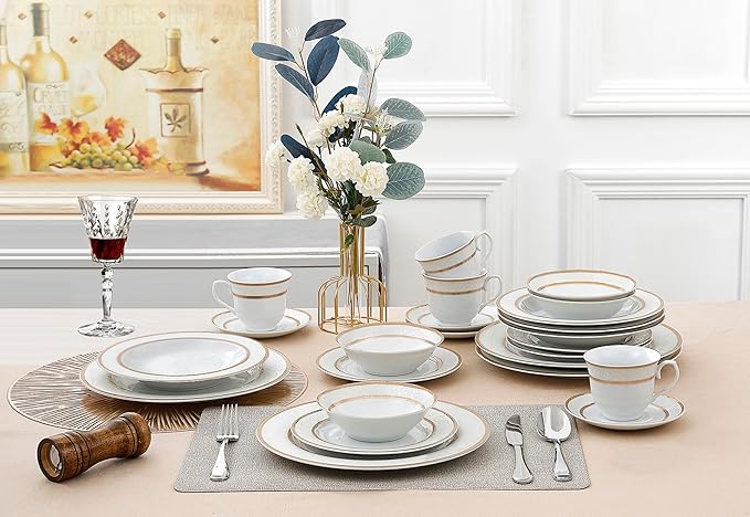 Porcelain Dinnerware Set 24 Piece Service for 4 by Lorren Home Trends: Amelia Design