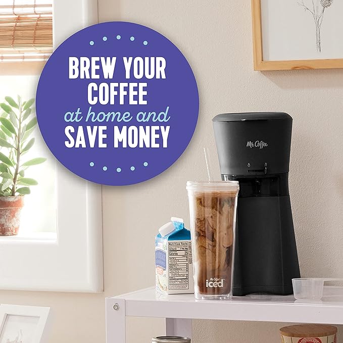 Mr. Coffee Iced Coffee Maker Single Serve Machine with 22-Ounce Tumbler and Reusable Coffee Filter Black