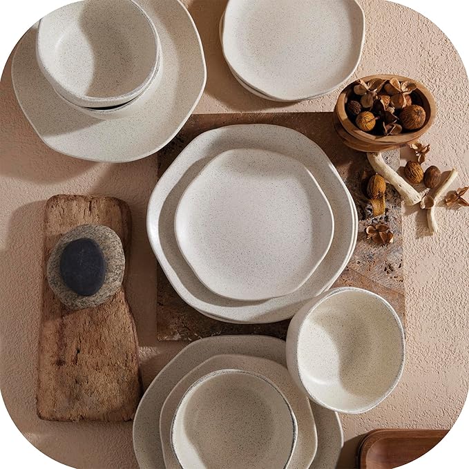 Corona Dinnerware Set 12– piece Plates and Bowls Set Ceramic Sets for 4 Microwave and Dishwasher Safe Orion Reactive Glaze
