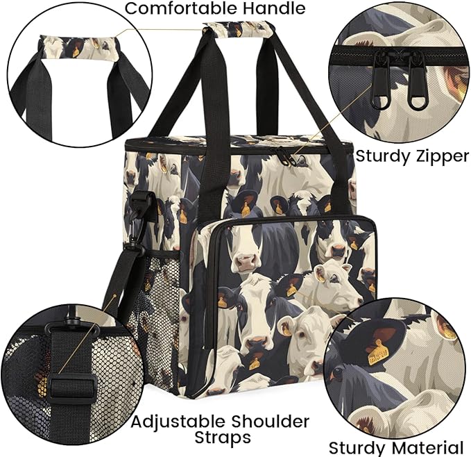 Cute Cow Print Coffee Maker Carring Bag Large Insulated Storage Organizer Case Tote Bags with Shoulder Strap for Travel Work Picnic