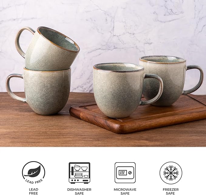 AmorArc 12 pcs Ceramic Dinnerware Sets with 6pcs Coffee mugsHandmade Reactive Glaze Plates and Bowls Sets Dishwasher &amp Microwave Safe Dishes Set Service for 4
